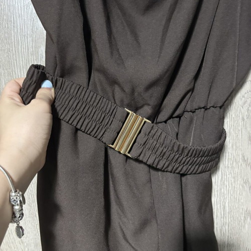 Brown jumpsuit with draped sleeve, one size to large