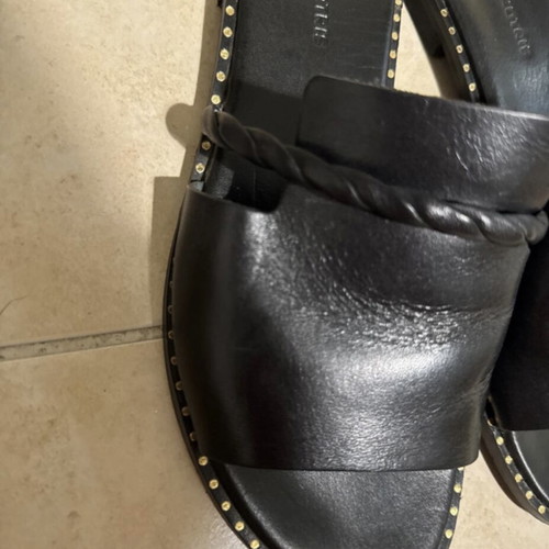 Makis Kotris black flat leather sandals size 39 like new