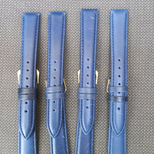 Set of 4 handmade genuine leather blue watch straps