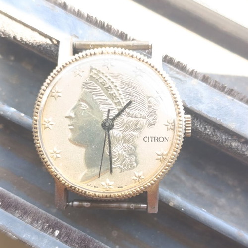 Citron Liberty Coin Watch vintage mechanical wristwatch used