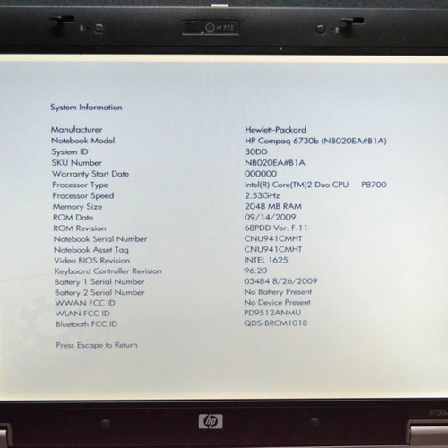 HP Compaq 6730b laptop used with Windows 8.1 and power supply