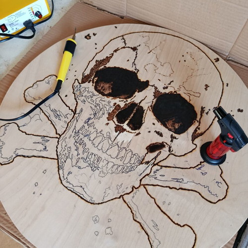 Wooden pyrography plaque handmade, 55 cm diameter