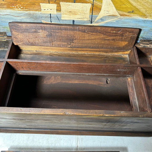 Wooden desk box with painting used, with secret compartments