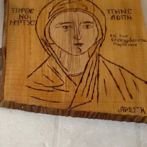 Handmade saint icon pyrography on beech wood