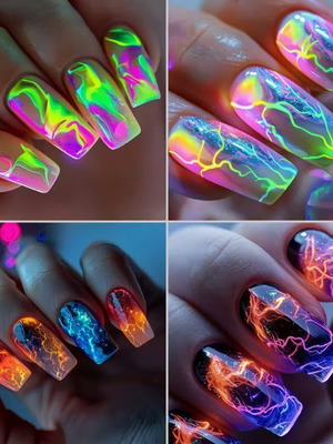 Set of 96 Acrylic Press-On Ballet Nails with Neon Ombre Shine New