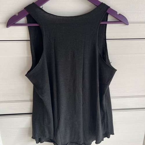Sleeveless blouse used with musical staff and birds design, black-white, small/medium