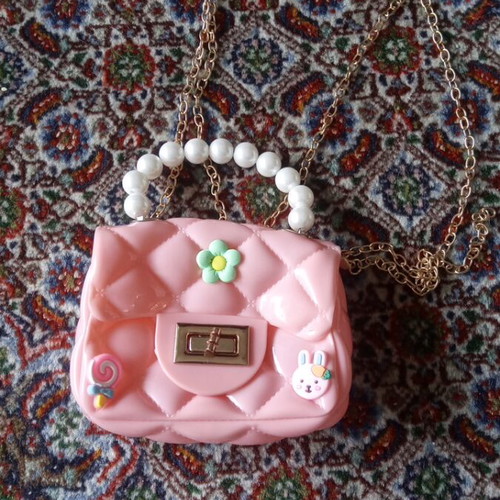 Children's silicone bag with pearls and designs used, pink