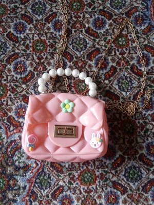 Children's silicone bag with pearls and designs used, pink
