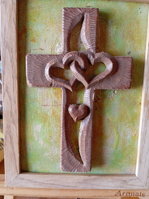 Handmade wooden relief cross wall art
