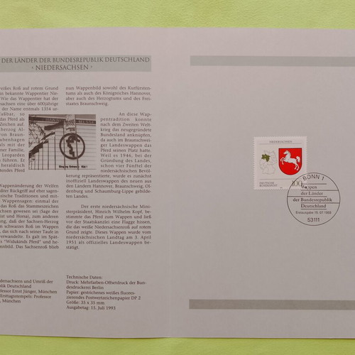 German stamps sheet of 25, like new, first day Bonn postmark 1993