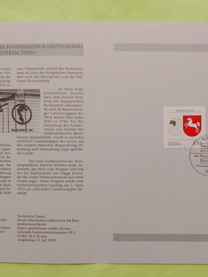 German stamps sheet of 25, like new, first day Bonn postmark 1993