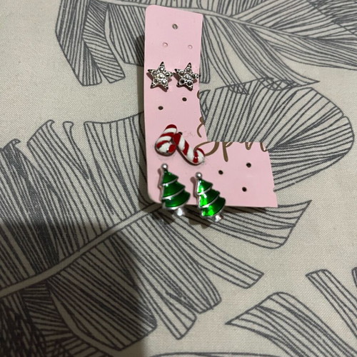 Earrings used, set of three pairs Christmas-themed