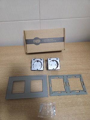 CnBingo double socket set with gray tempered glass frame new