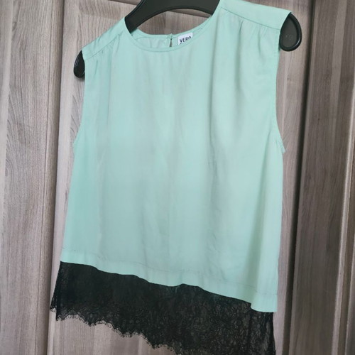 Vero Moda mint blouse with black lace, size M