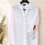 White shirt new with tag, size L, leather strap sleeves
