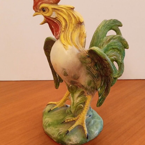 Vintage ceramic rooster 24cm, handmade decorative figurine
