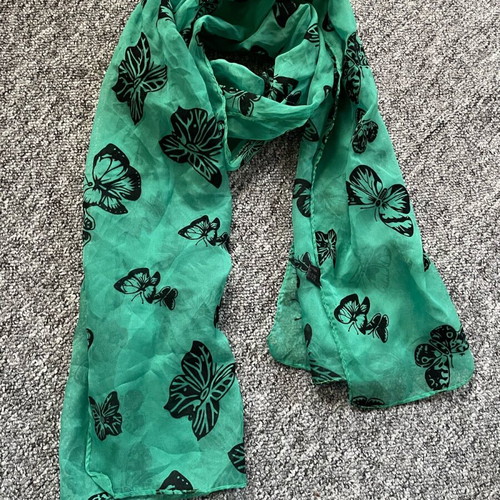 Scarf green with butterflies like new