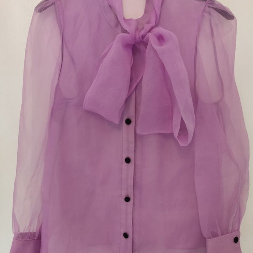 Zara Sheer Shirt With Bow Used, Pink-Purple, Small