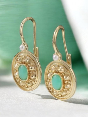 Earrings Byzantine style new, green and gold hypoallergenic brass