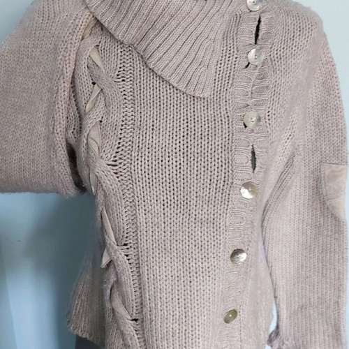 Vintage Italian Sweater used, wool blend, asymmetrical collar