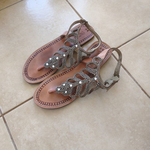 Leather flat sandals used, size 38