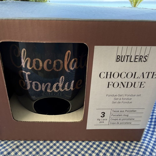 Chocolate fondue set new in box with cup and forks