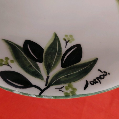 Serving plate for olives 26x12cm ceramic with handmade painting and pit curve new