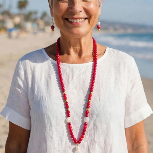 Red Tassel Boho Long Necklace and Earrings Set new