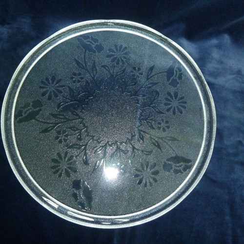 Glass serving platter used with embossed flower design, 32 cm
