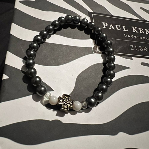 Bracelet with semi-precious stones and cross new, silver unisex