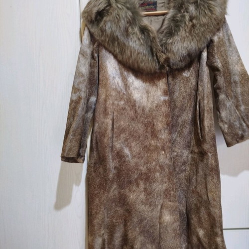 Women's fur coat long with short pile beige and brown like new