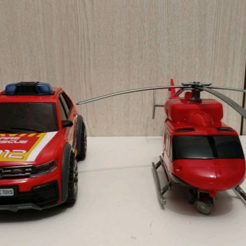 Dickie Toys Fire Rescue Helicopter and Vehicle used, set