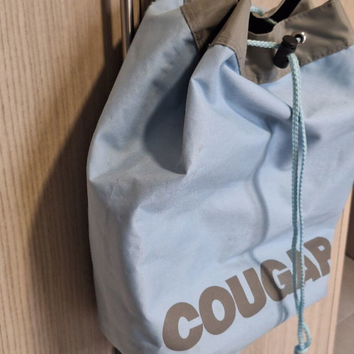 Cougar vintage backpack drawstring bag, light blue and grey