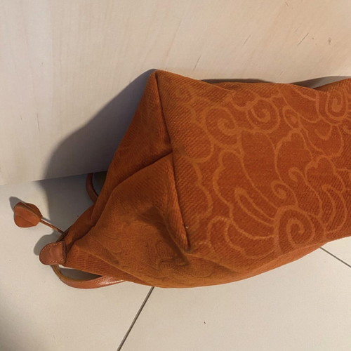 Longchamp orange tote bag shoulder used, soft velvet texture
