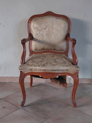 Louis XV Armchair used, Rococo style with carved wood details