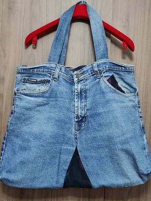 Τσάντα denim μεταχειρισμένη, βαμβακερή φόδρα, μέγεθος 50-40-9