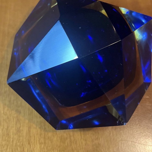 Vintage Murano σταχτοδοχείο cobalt blue μεταχειρισμένο, χειροποίητο ιταλικό γυαλί