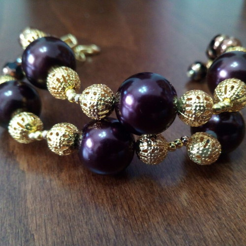 Set of handmade jewelry with burgundy glass pearls like new