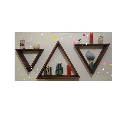 Triangle wooden wall shelf new, walnut color