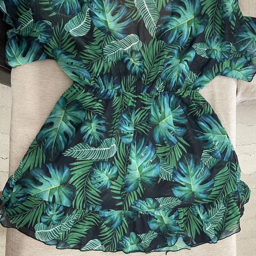 Swim Lushoire tropical print dress with waist tie, Shein