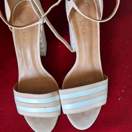 FeNg shoe women's leather sandals used, size 38, beige and white