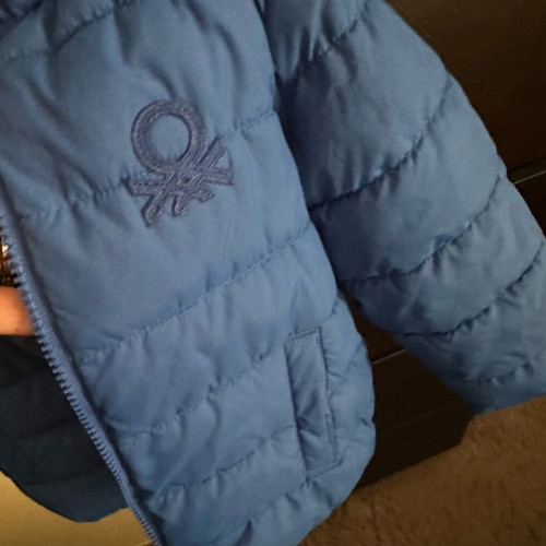 Benetton blue padded jacket with hood used, 98 cm, 2-3 years