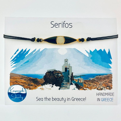 Greek Goddess Serifos Bracelet with Golden Evil Eye Charm, new