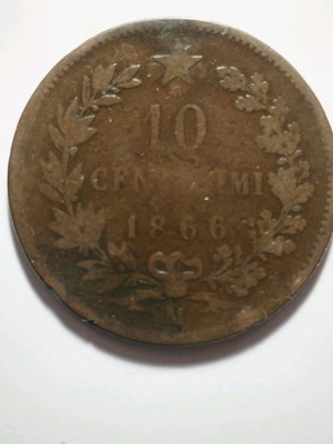 Ιταλία 10 Centesimi 1866 M (β) μεταχειρισμένο χάλκινο νόμισμα αξίας