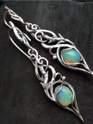 Inox earrings new, boho style, silver and turquoise