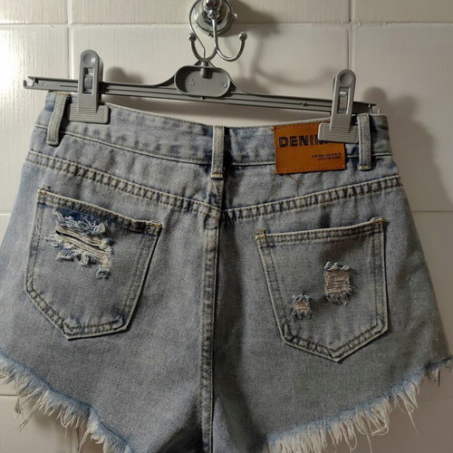 Women's denim shorts, size S-M, blue and turquoise