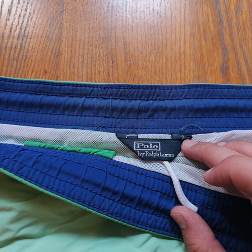 Polo Ralph Lauren swimsuit used, size XXL, green and turquoise, hole and stain