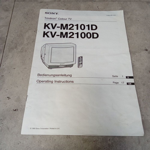Manual instructions used for Sony KV-M2101D KV-M2100D TV 1990s