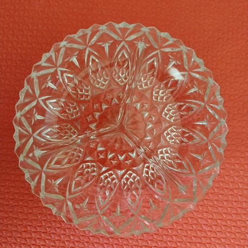 Glass carved nut bowl used with two compartments