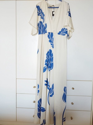 Maxi satin dress Mara's Collection, white with blue floral